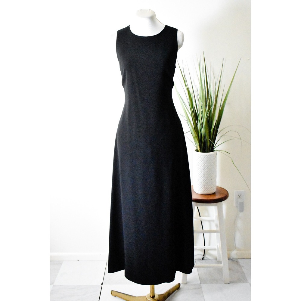 Evan-Picone Maxi Dress Women 6 Black 90s Minimalist Sleeveless Column Zip Back
